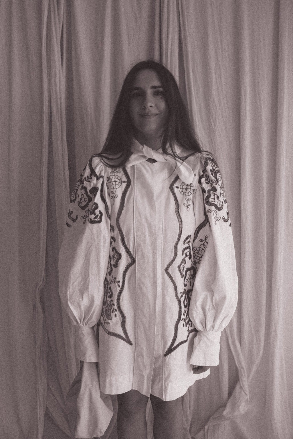 Alma, a vintage embroidered dress with voluminous sleeves