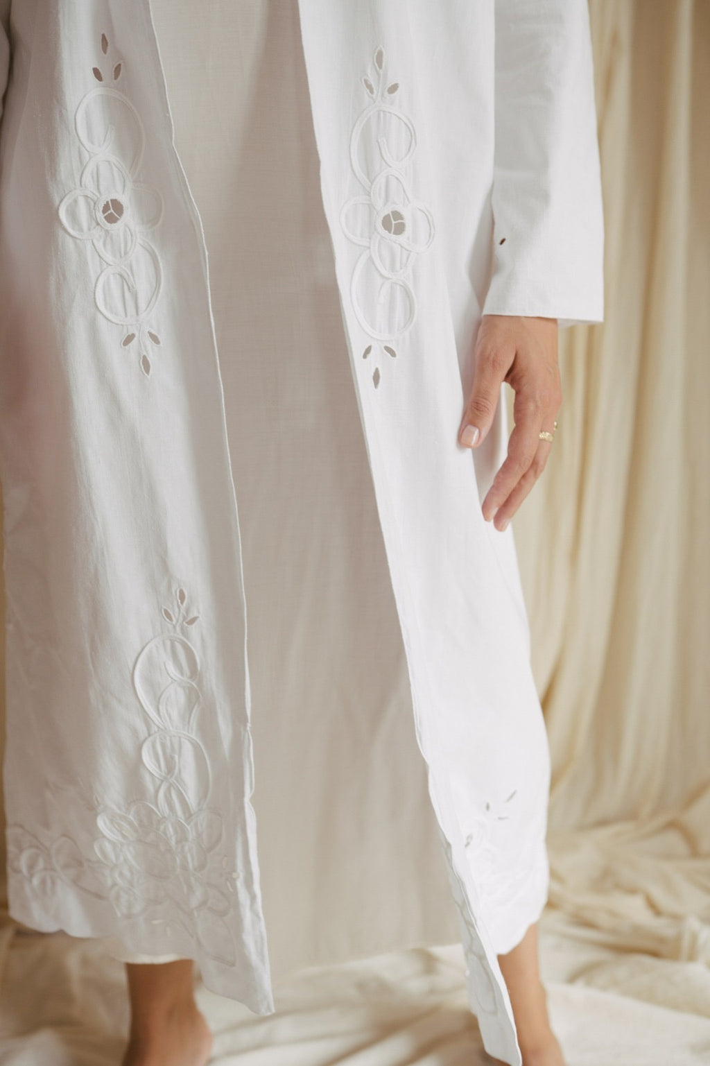 Dora, a feminine vintage embroidered trench