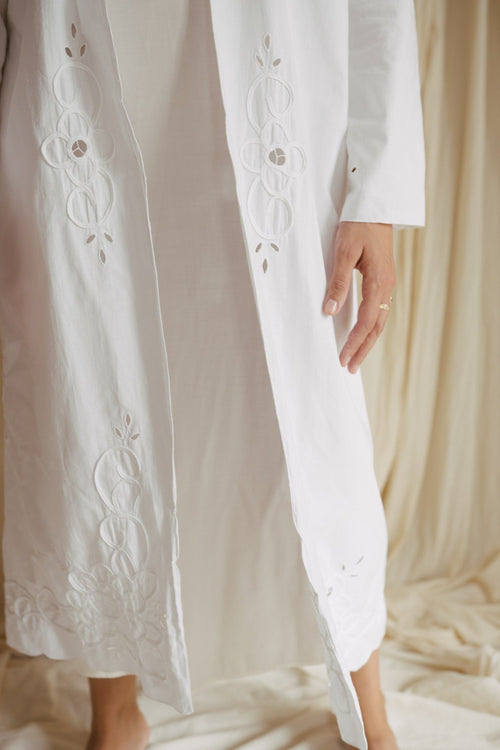 Dora, a feminine vintage embroidered trench