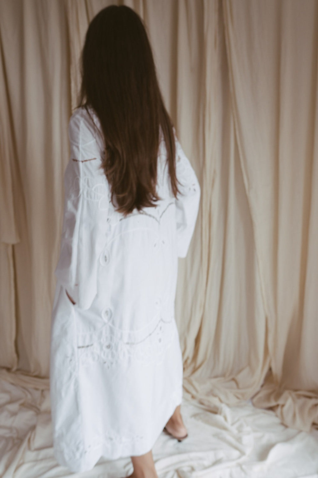Dora, a feminine vintage embroidered trench