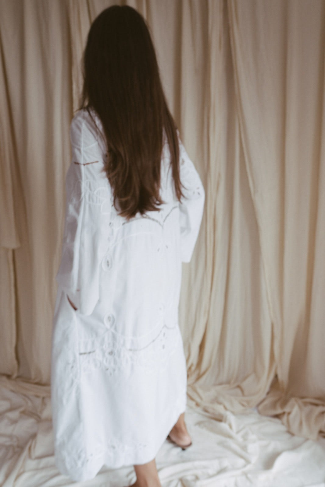 Dora, a feminine vintage embroidered trench