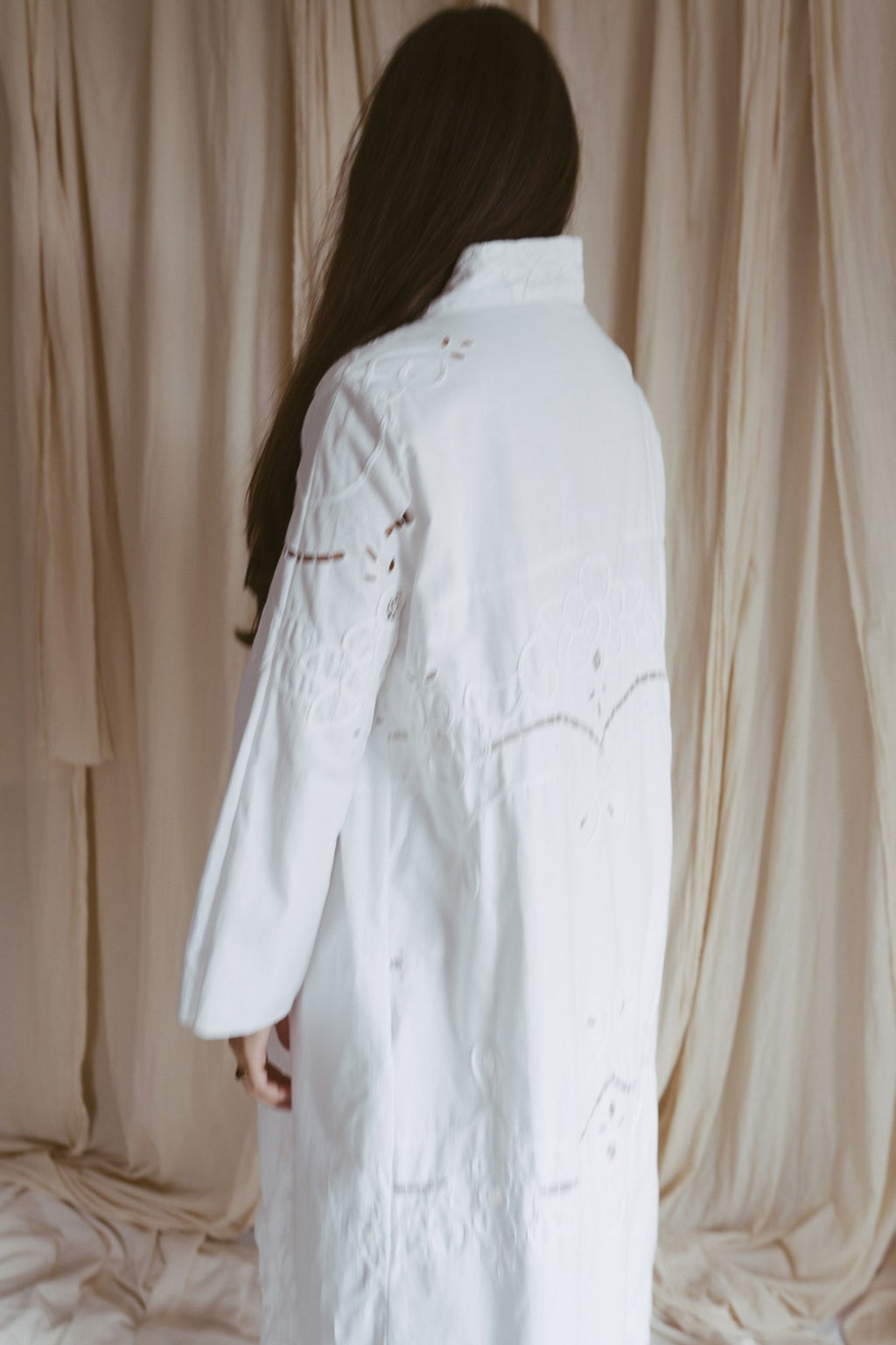 Dora, a feminine vintage embroidered trench
