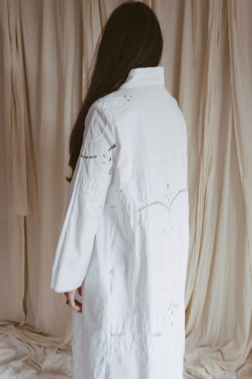 Dora, a feminine vintage embroidered trench