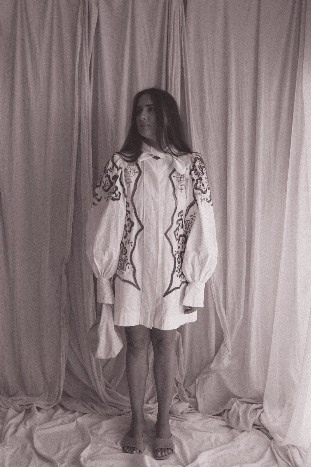 Alma, a vintage embroidered dress with voluminous sleeves