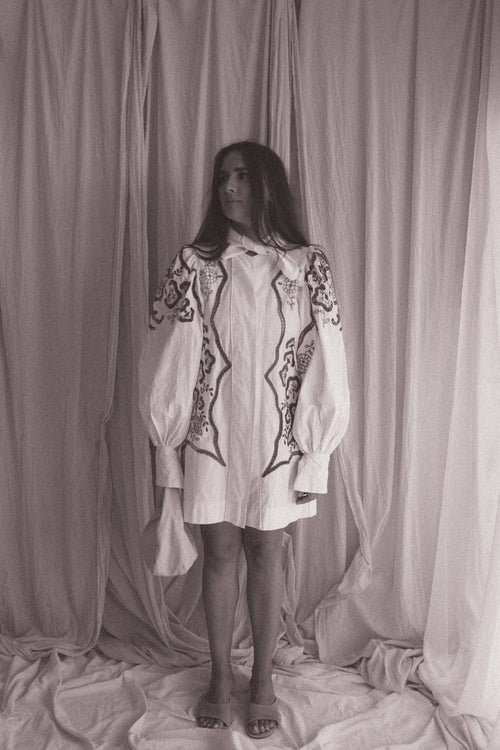 Alma, a vintage embroidered dress with voluminous sleeves
