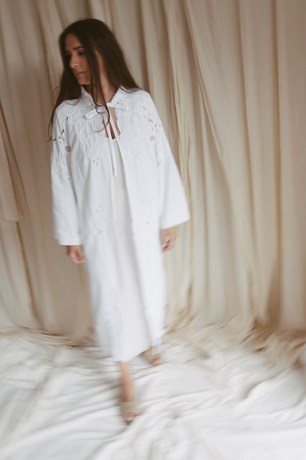 Dora, a feminine vintage embroidered trench