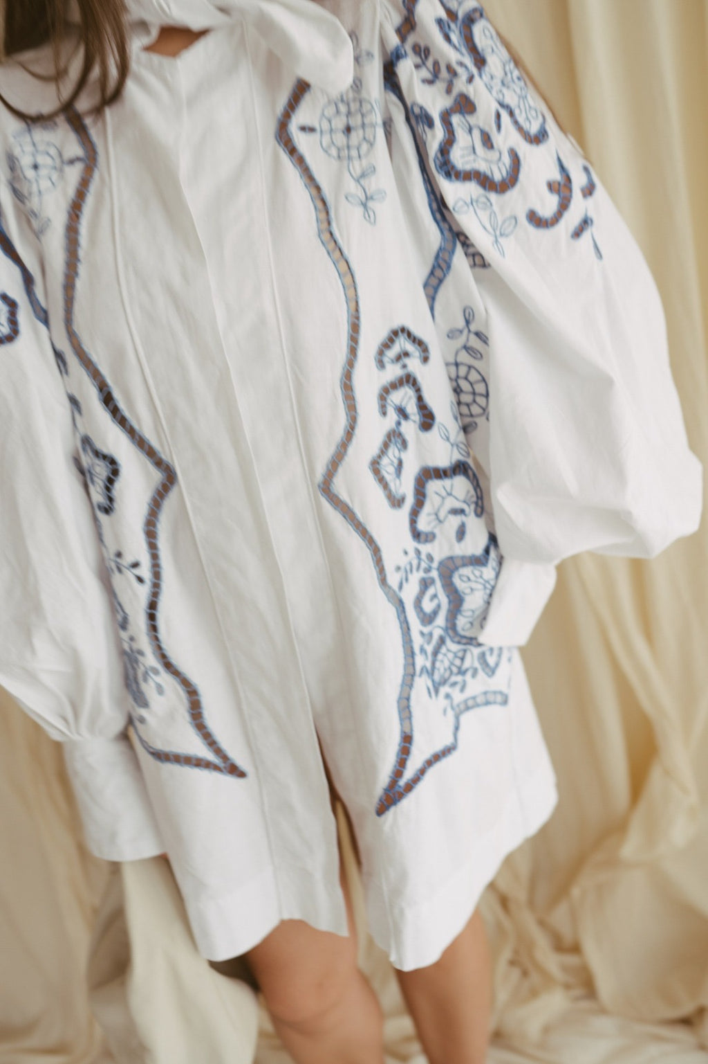 Alma, a vintage embroidered dress with voluminous sleeves
