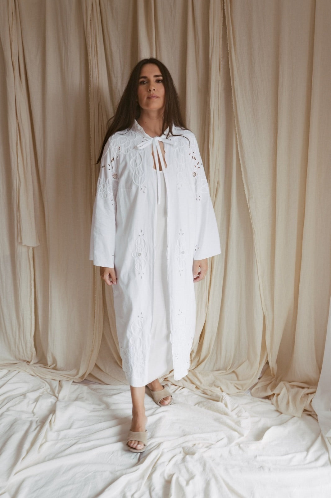 Dora, a feminine vintage embroidered trench